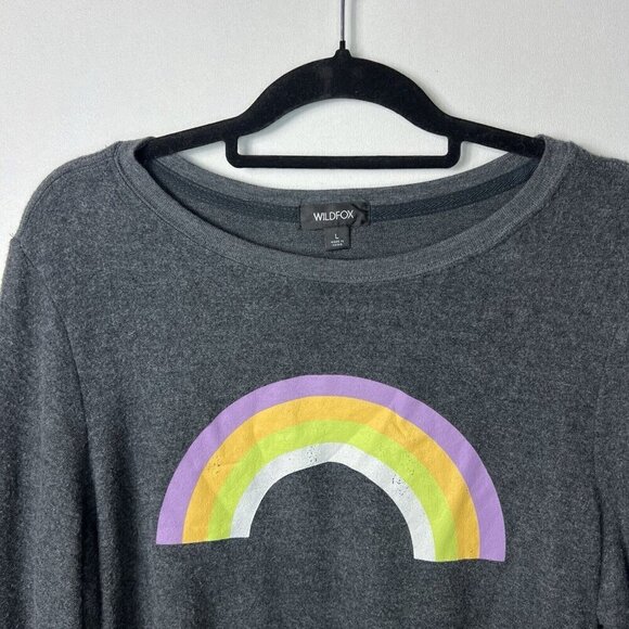 Wildfox Sweatshirt‎ Women’s Large Over The Rain Black Rainbow Long Sleeves NWT - Picture 3 of 9